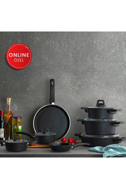 Schafer Dark Storm Granite Cookware Set 12 Piece - Black