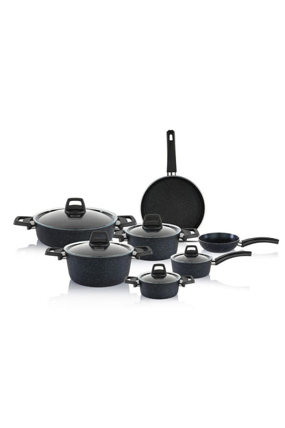 Schafer Dark Storm Granite Cookware Set 12 Piece - Black