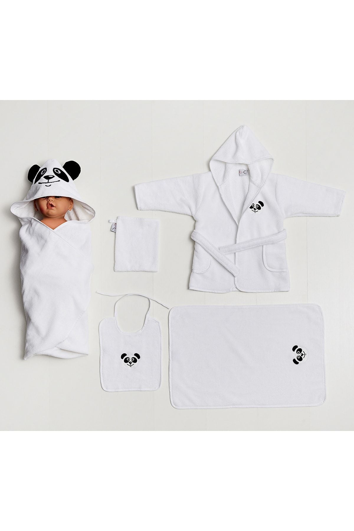 5 Piece Baby Turkish Cotton Bathrobe Set Panda