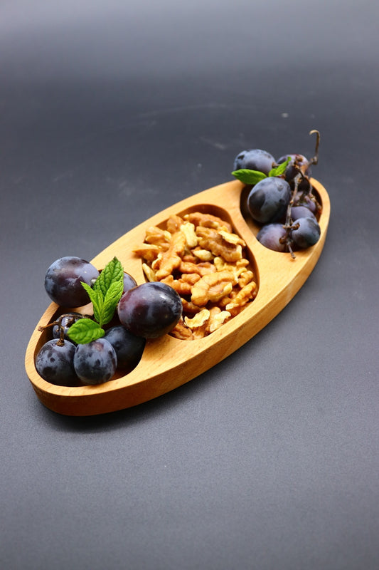 Wooden Three-Eyed Oval Snack Bowl