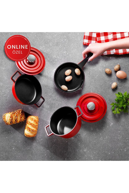 Schafer Pro Cast Mini Cast Iron Cookware Set 5 Piece-red