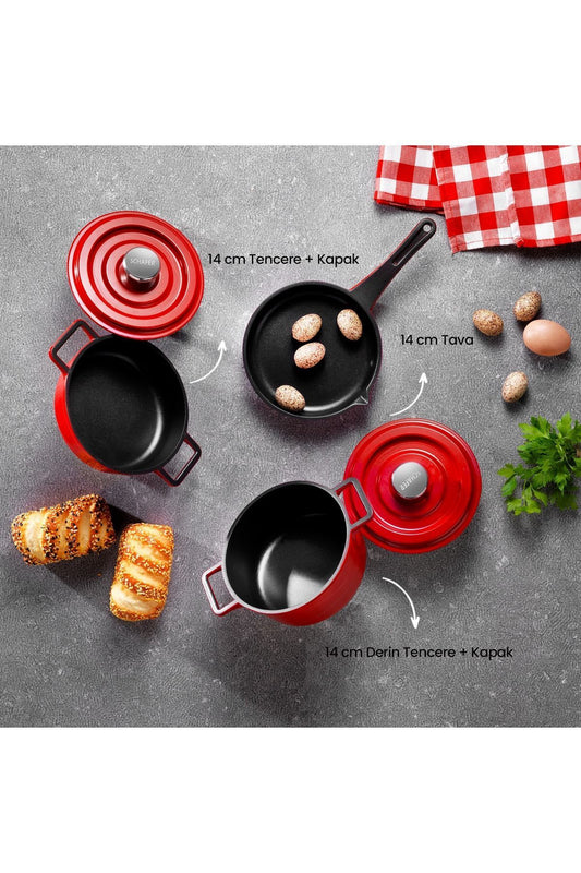 Schafer Pro Cast Mini Cast Iron Cookware Set 5 Piece-red