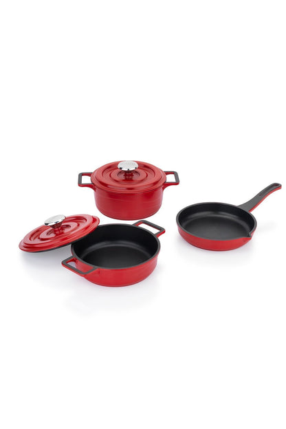 Schafer Pro Cast Mini Cast Iron Cookware Set 5 Piece-red