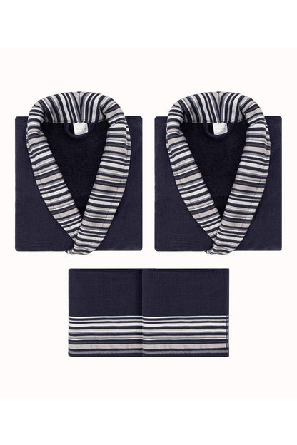 Limira Set of 4 Navy Blue Turkish Cotton Towel 2 Bathrobes (1 S-M)-(1 L-XL) 2 Towels 50x90 2241