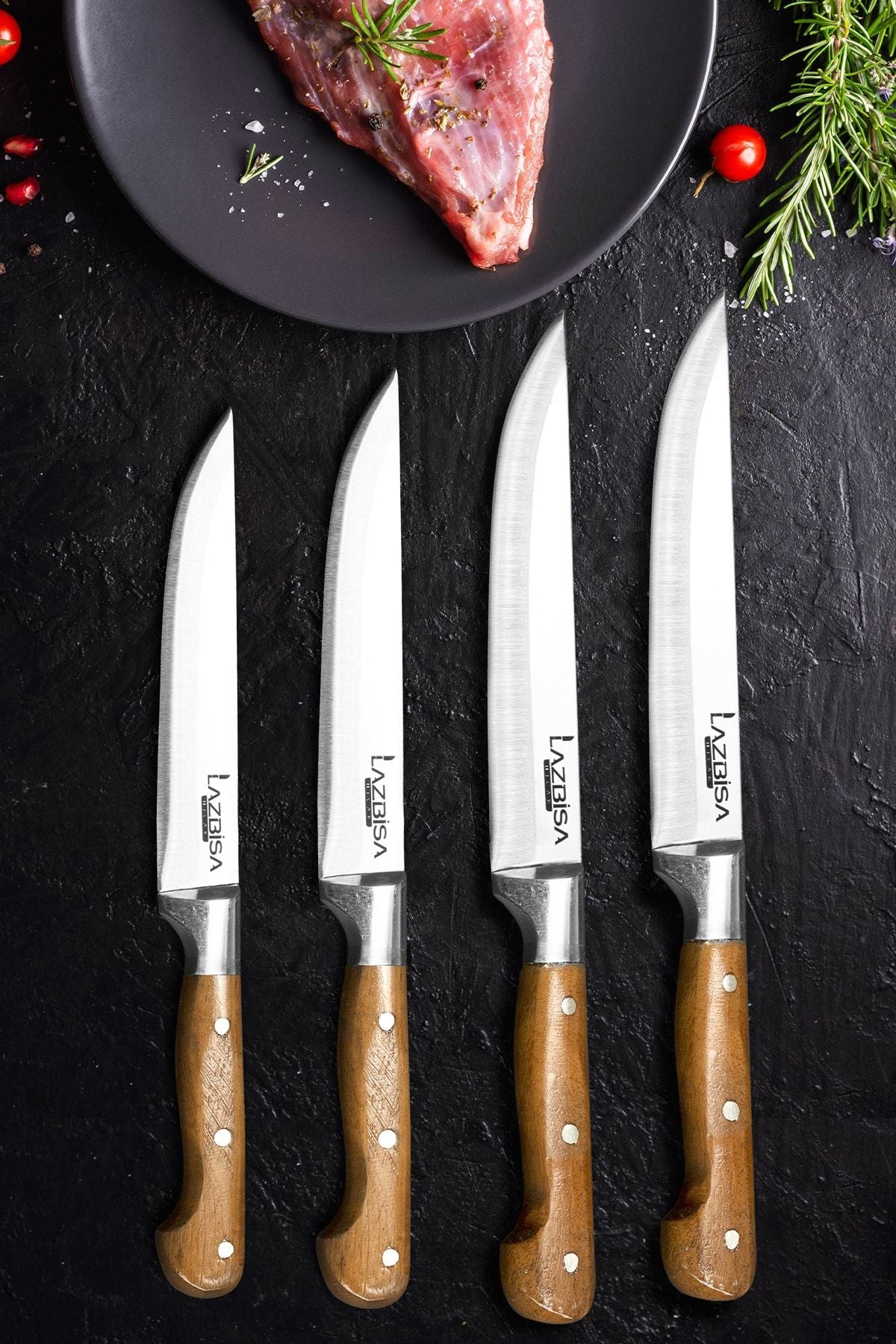 LAZBİSA Kitchen Knife Set Meat Bread Vegetable Fruit Knife Set of 4