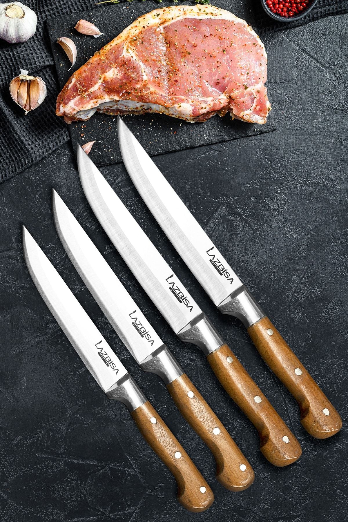 LAZBİSA Kitchen Knife Set Meat Bread Vegetable Fruit Knife Set of 4