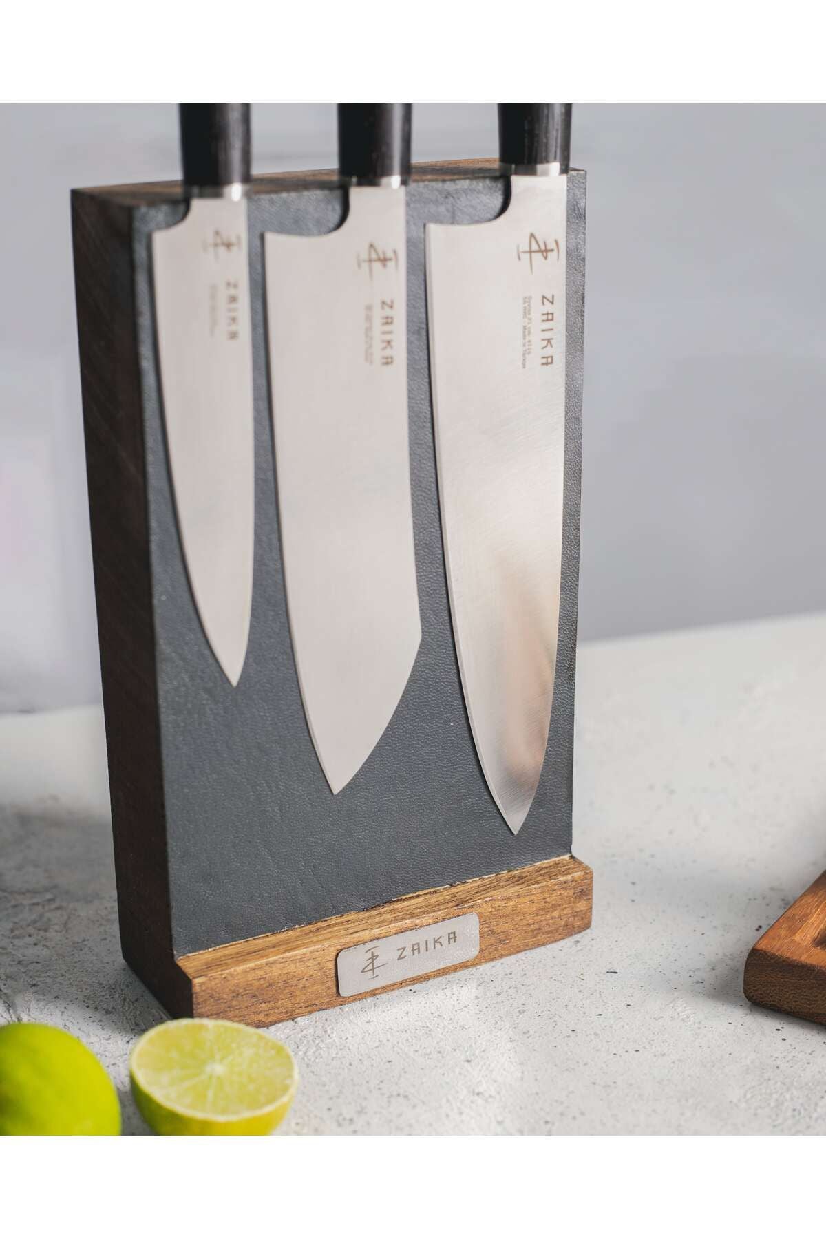 Zaika 4-Piece Wooden Leather Surface Magnetic Block and Knife Set