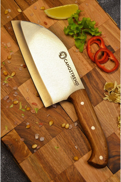 CANOZTREND-Handmade - Walnut Handle - Almazan Meat, Bread, Vegetable, Cleaver, Butcher, Kitchen Knife - Sheath Gift