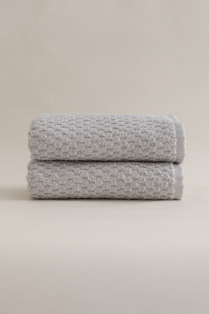 Ivory Gray Embossed Textured Micro Fiber 100% Cotton Bath Turkish Cotton Towel Set