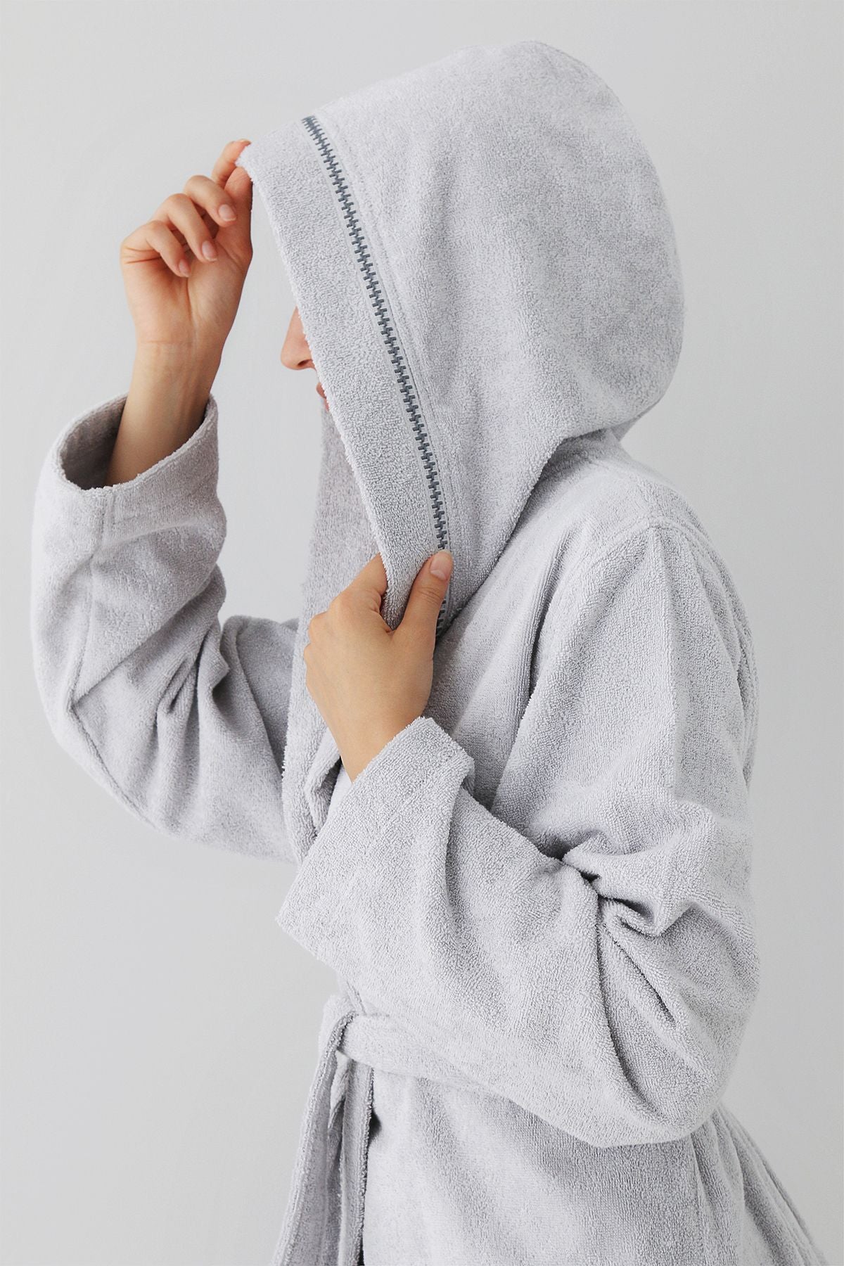 Profundo Robe Fog - Extra Soft, Modern and Special Design 100% Cotton Unisex Hooded Turkish Cotton Bathrobe