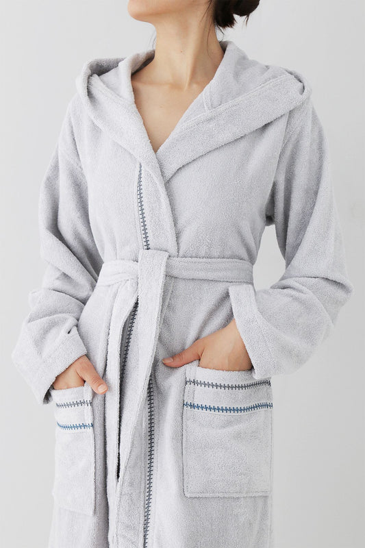 Profundo Robe Fog - Extra Soft, Modern and Special Design 100% Cotton Unisex Hooded Turkish Cotton Bathrobe