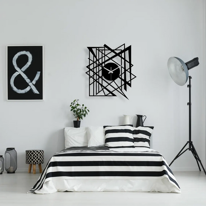 Modern Geometric Metal Wall Clock - Minimalist Abstract Design with 3D Effect and Silent Mechanism