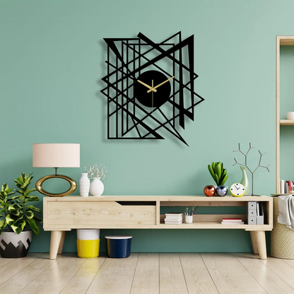 Modern Geometric Metal Wall Clock - Minimalist Abstract Design with 3D Effect and Silent Mechanism