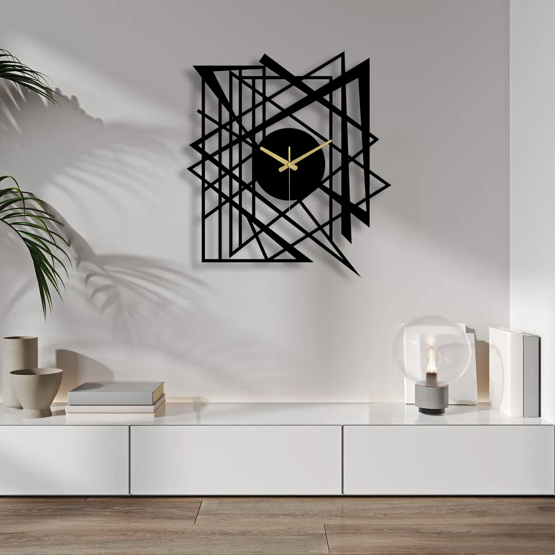 Modern Geometric Metal Wall Clock - Minimalist Abstract Design with 3D Effect and Silent Mechanism