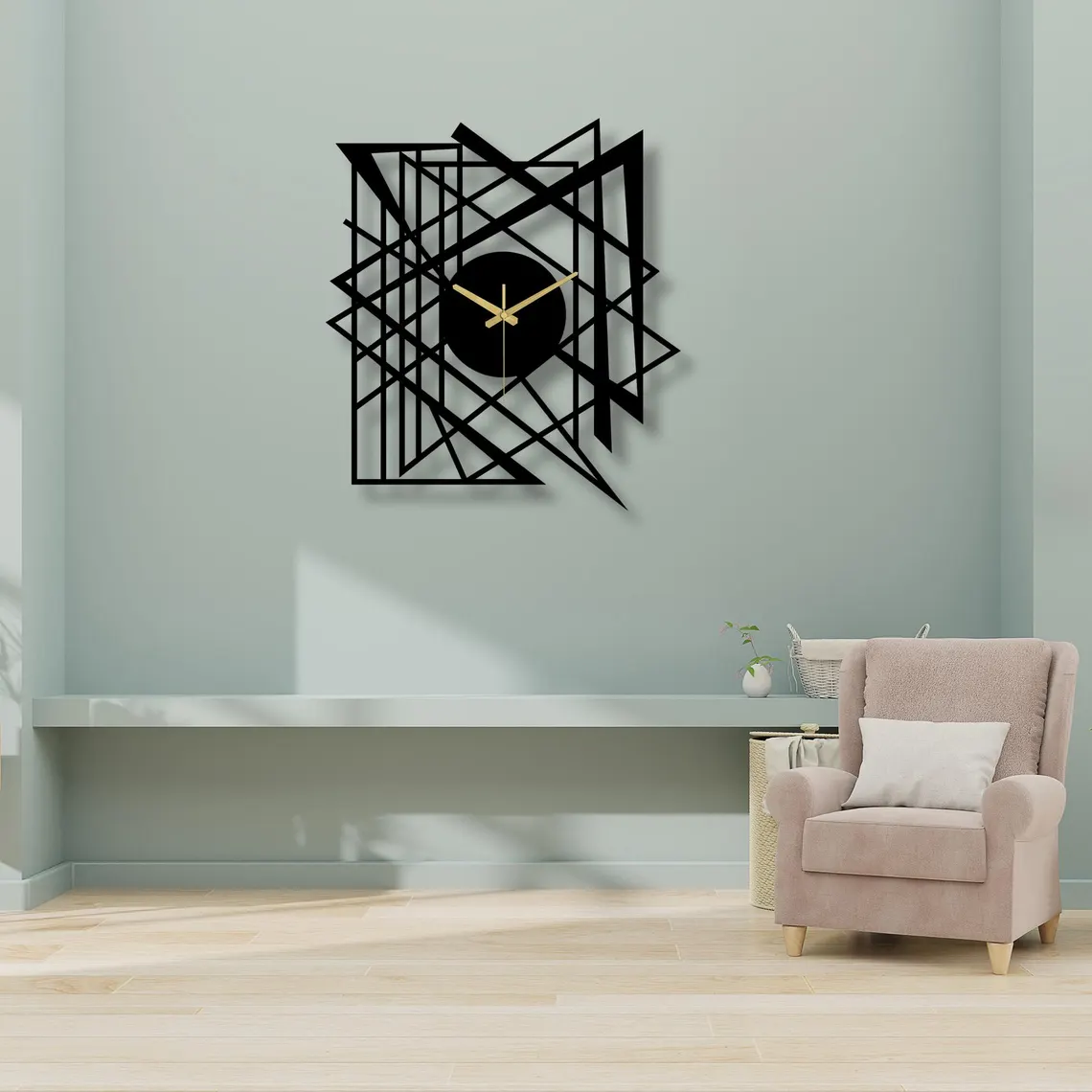 Modern Geometric Metal Wall Clock - Minimalist Abstract Design with 3D Effect and Silent Mechanism