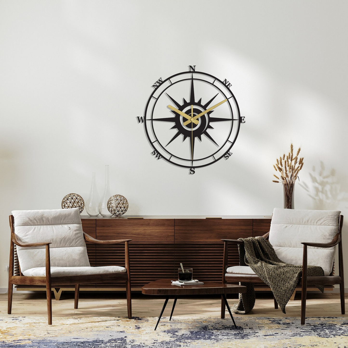 Compass Metal Wall Clock