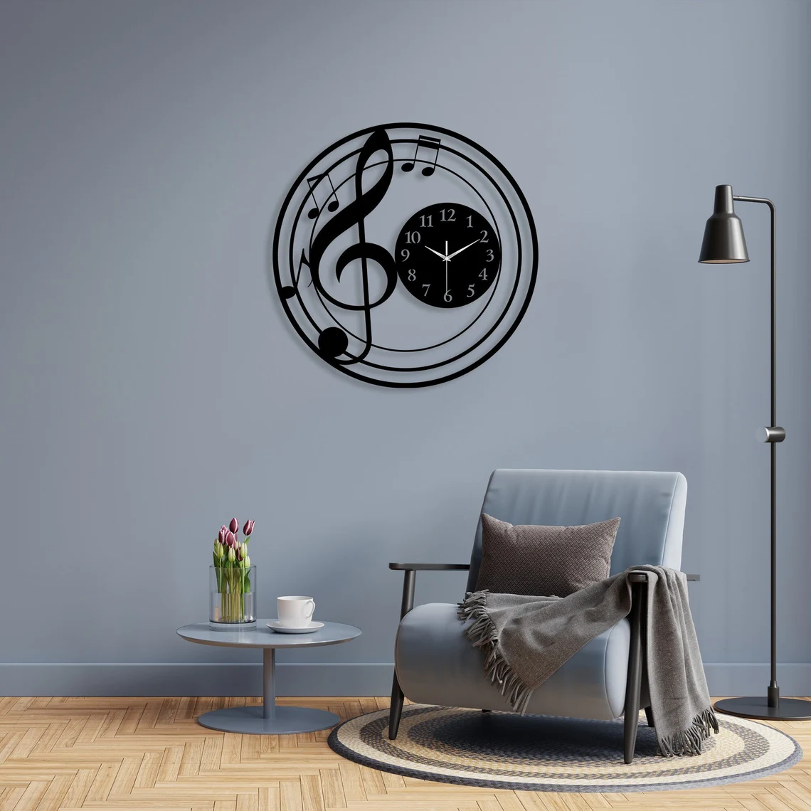 Music Themed Handcrafted Metal Wall Clock - Unique Home Decor Gift