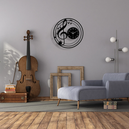 Music Themed Handcrafted Metal Wall Clock - Unique Home Decor Gift