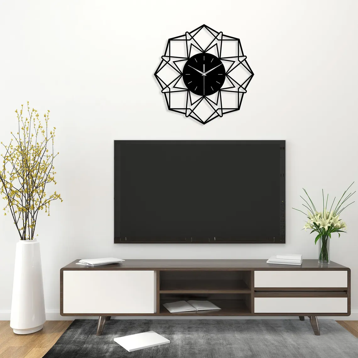 Modern Geometric Metal Wall Clock - Silent Movement - Minimalist Metal Art - Unique Starburst Design - New Home Gift