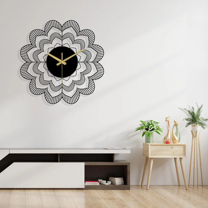 Geometric Mandala Wall Clock - Decorative Metal Flower Wall Clocks - Metal Art Decor