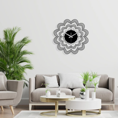 Geometric Mandala Wall Clock - Decorative Metal Flower Wall Clocks - Metal Art Decor