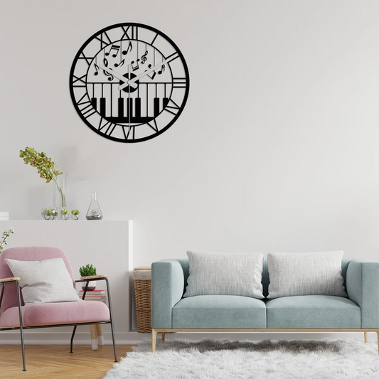 Modern Metal Wall Clock for Music Room Decor - Large Unique Art Piece