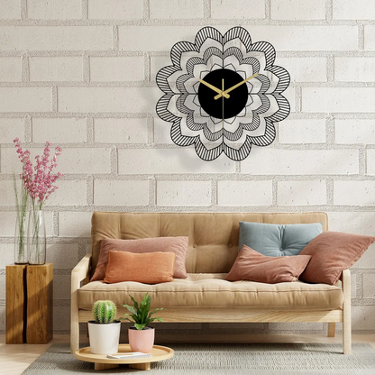 Geometric Mandala Wall Clock - Decorative Metal Flower Wall Clocks - Metal Art Decor