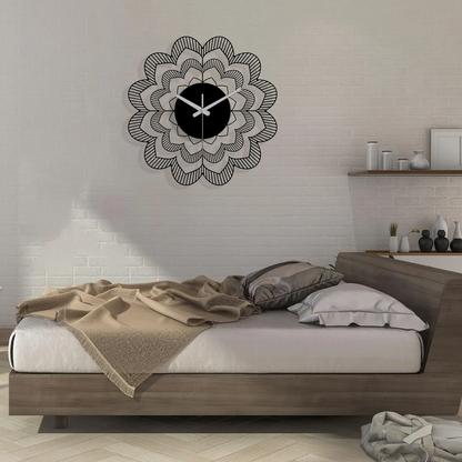 Geometric Mandala Wall Clock - Decorative Metal Flower Wall Clocks - Metal Art Decor