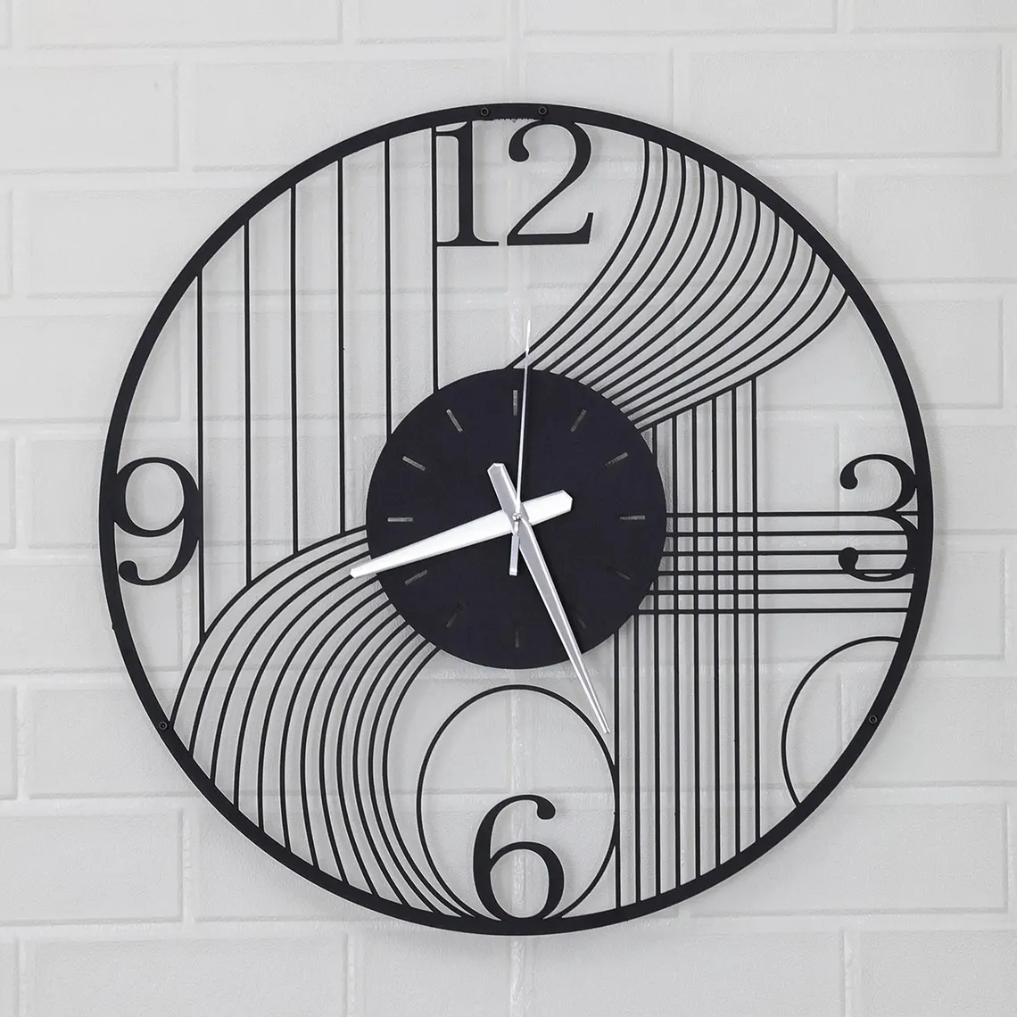 Contemporary Geometric Black Metal Wall Clock with Large Numerals