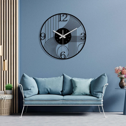 Contemporary Geometric Black Metal Wall Clock with Large Numerals