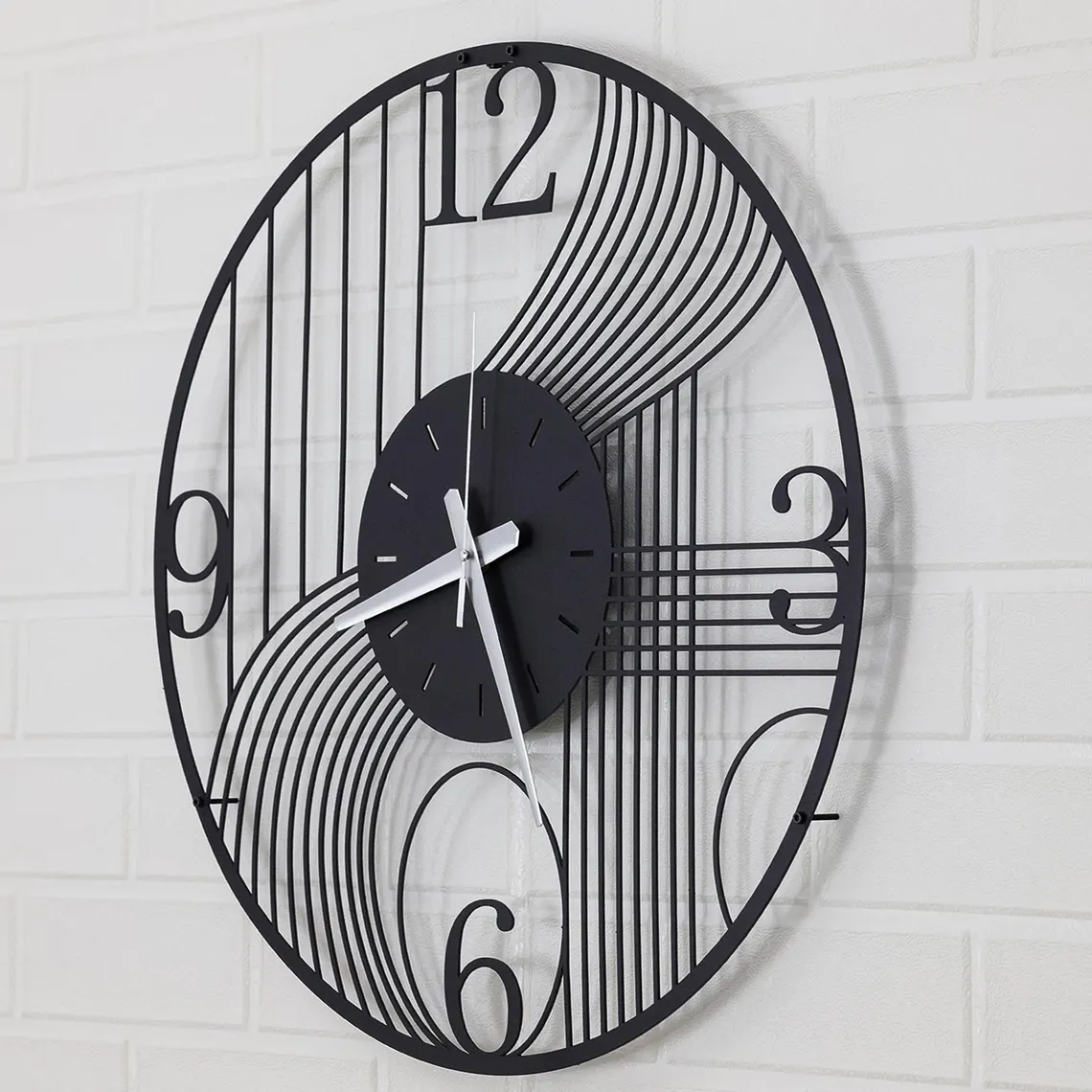 Contemporary Geometric Black Metal Wall Clock with Large Numerals