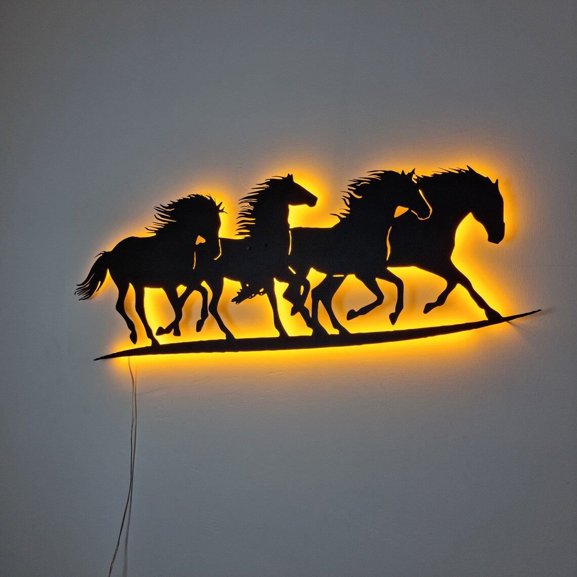 LED Light Metal Wall Art of Running Horses for Horse Lovers' Decor, Farmhouse Modern Gift