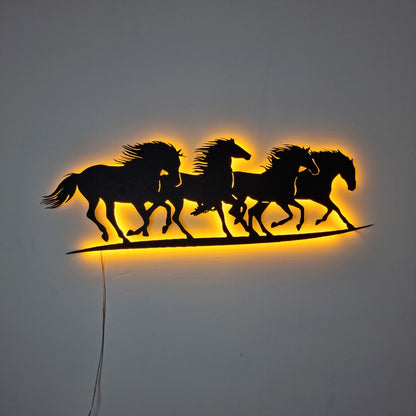 LED Light Metal Wall Art of Running Horses for Horse Lovers' Decor, Farmhouse Modern Gift