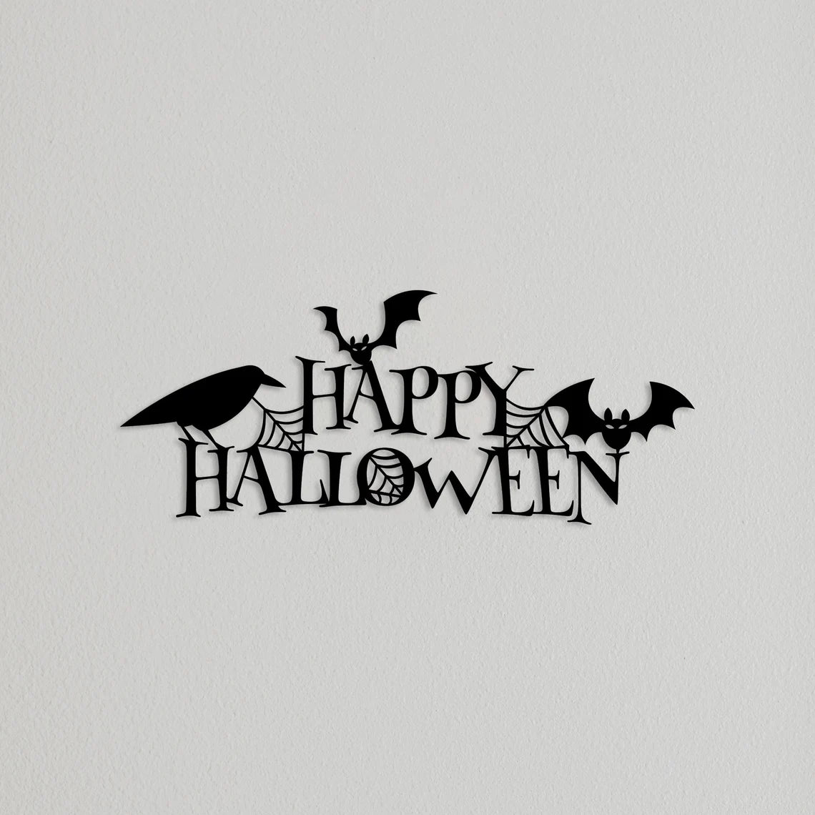 Happy Halloween Sign, Metal Wall Art, Spooky 3D Shadow Effect