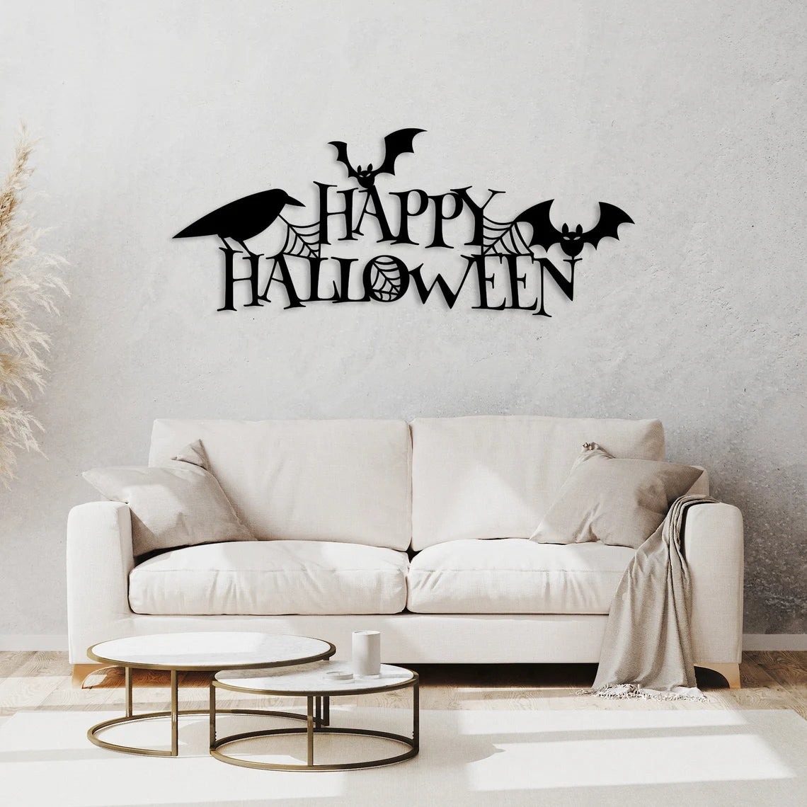 Happy Halloween Sign, Metal Wall Art, Spooky 3D Shadow Effect