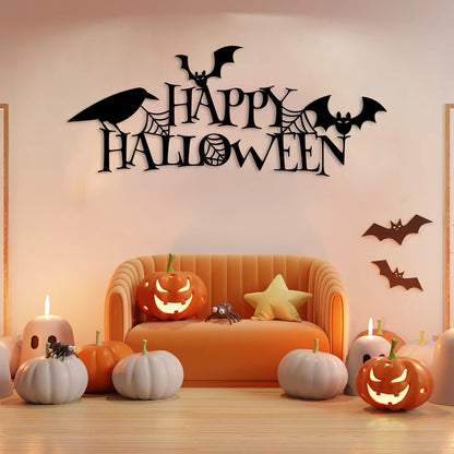 Happy Halloween Sign, Metal Wall Art, Spooky 3D Shadow Effect