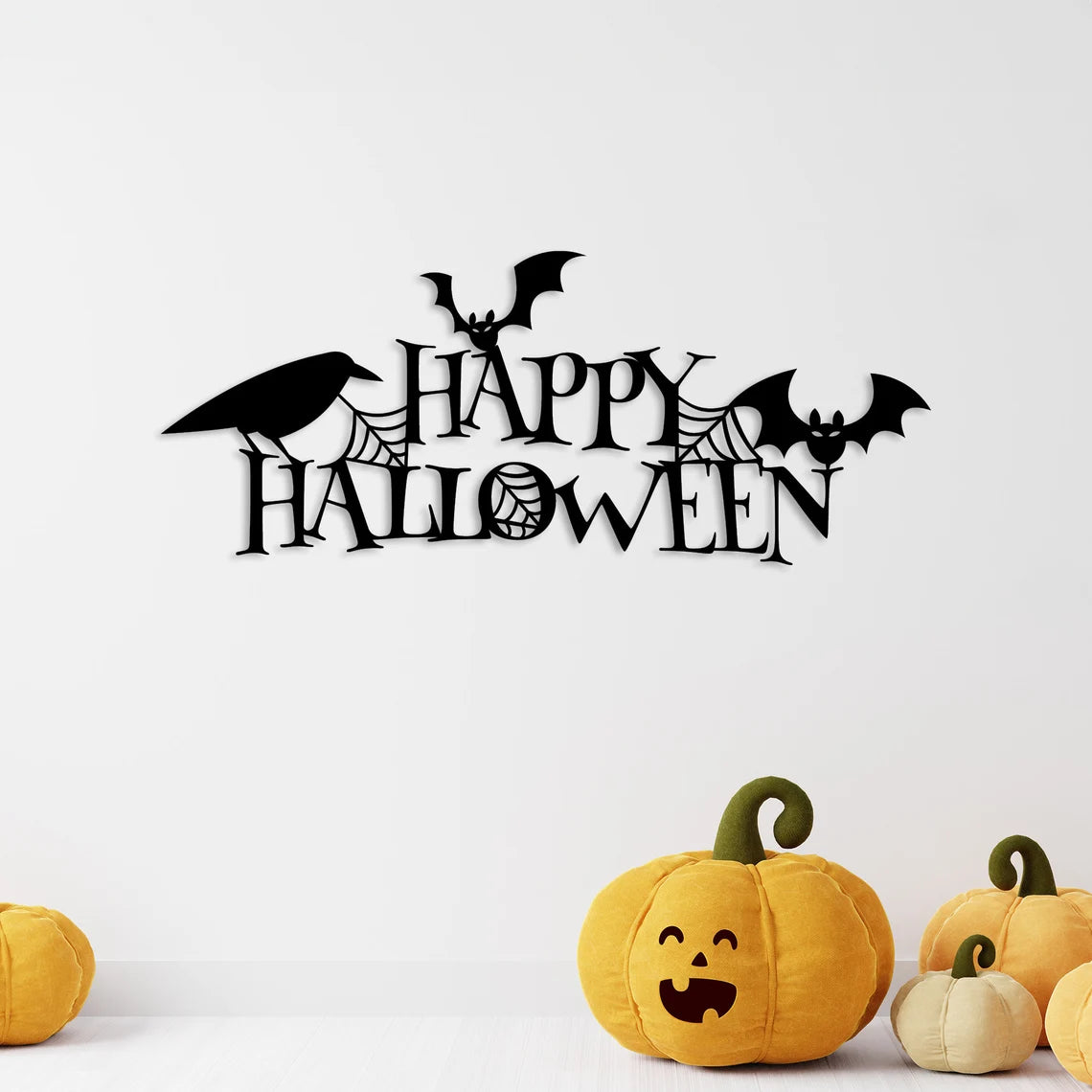 Happy Halloween Sign, Metal Wall Art, Spooky 3D Shadow Effect