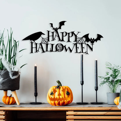 Happy Halloween Sign, Metal Wall Art, Spooky 3D Shadow Effect