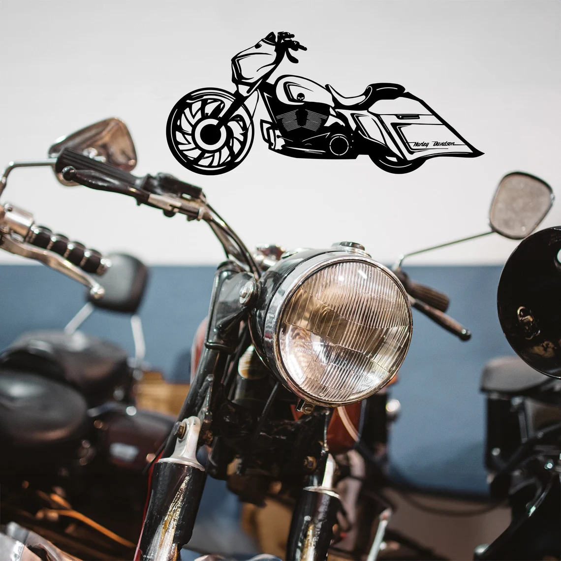Motorcycle Metal Wall Art - Motorcycle Laser Cut Decor for Garage, Man Cave or Living Room - Black Metal Motorcycle Decoration