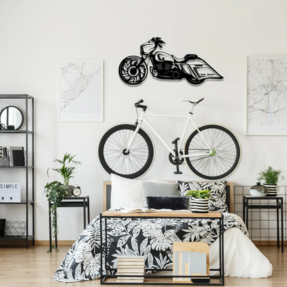 Motorcycle Metal Wall Art - Motorcycle Laser Cut Decor for Garage, Man Cave or Living Room - Black Metal Motorcycle Decoration